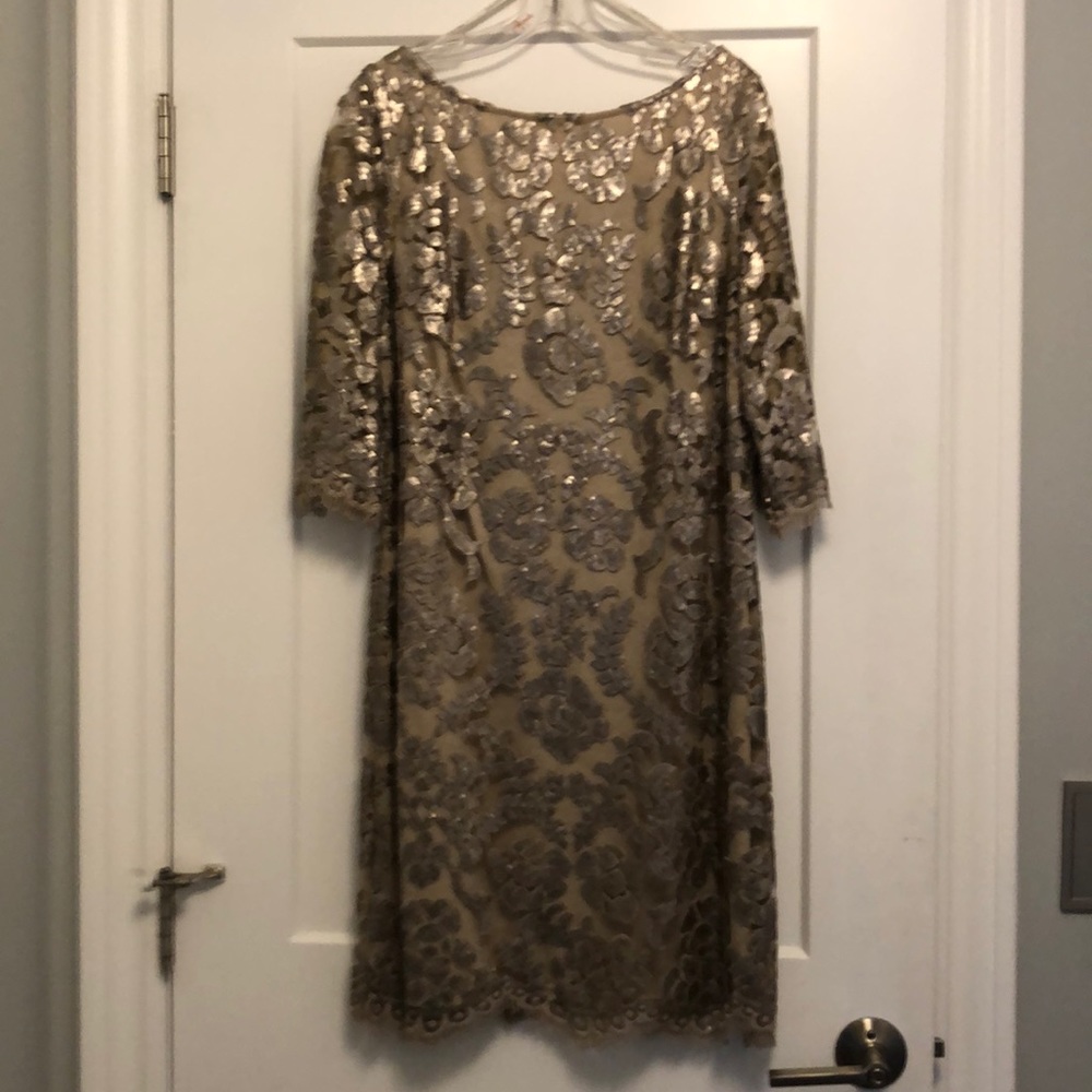 Calvin Klein Sequin Sheath 3/4 Sleeve Dress Sz 14
